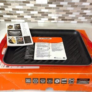 Le Creuset Rectangular Cast Iron Grill Pan Cerise Red NEW WITH CRACKED HANDLE